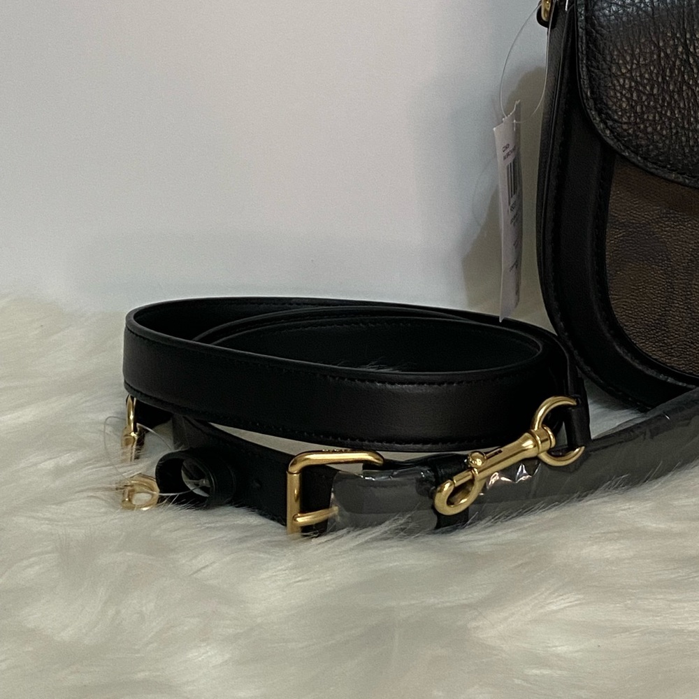 Coach Crossbody Saddle Bag NWT C Monogram Soft Black Leather Adjustable Strap - Picture 4 of 16